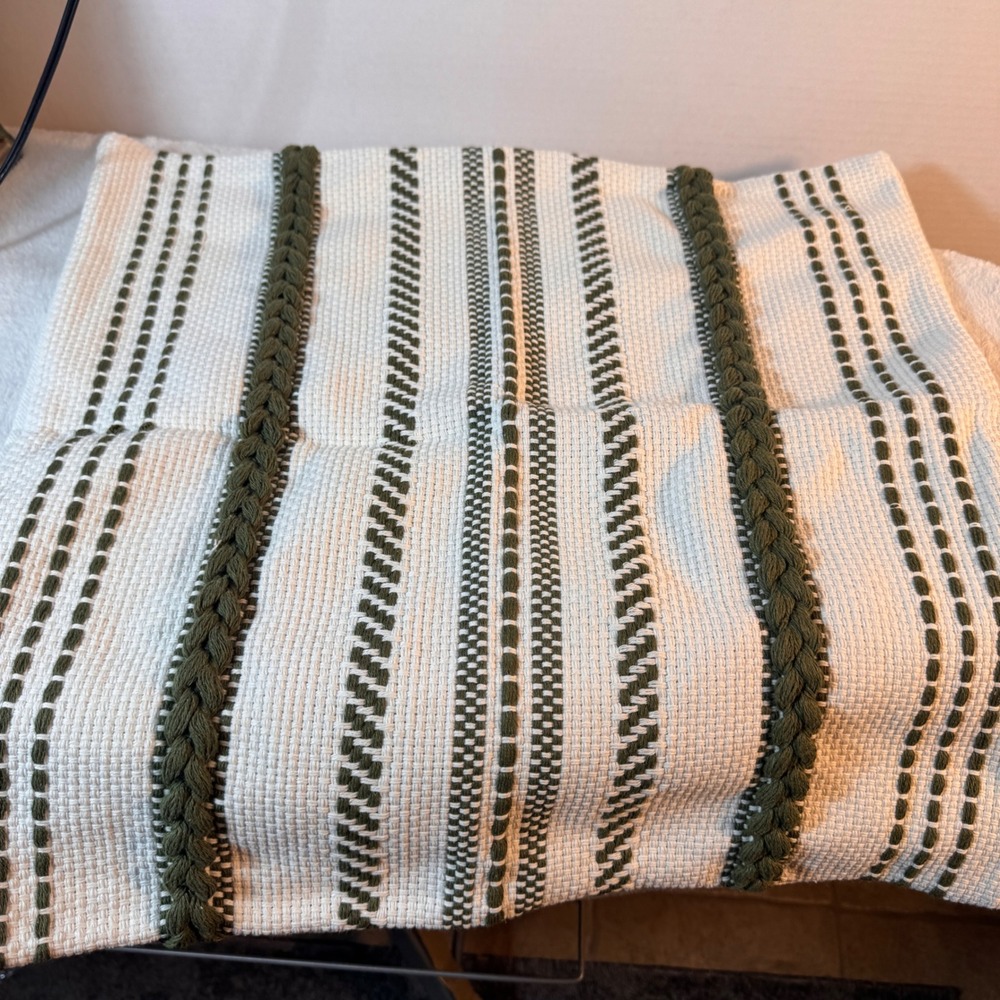 Hanwok Set of 2 Boho Throw Pillow Covers 19x19 Olive Green Cream Textured NEW